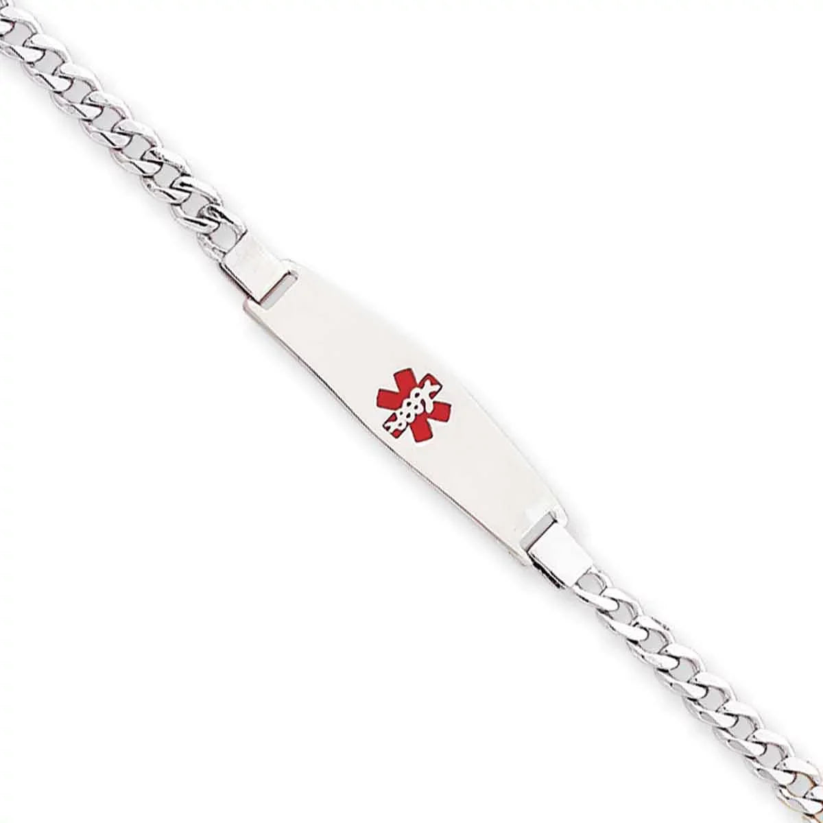 ID Silver Bracelet Rhodium-plated Link Medical Primal Silver Sterling Curb