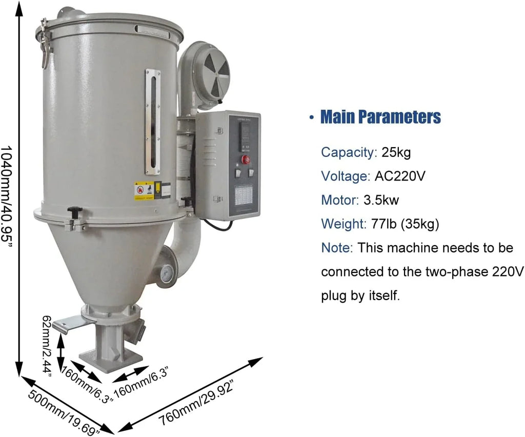 Capacity Dryer for EQCOTWEA Type Hopper Dehumidifier PE 220V ABS Plastic PP PVC 25KG Plastic 55lbs