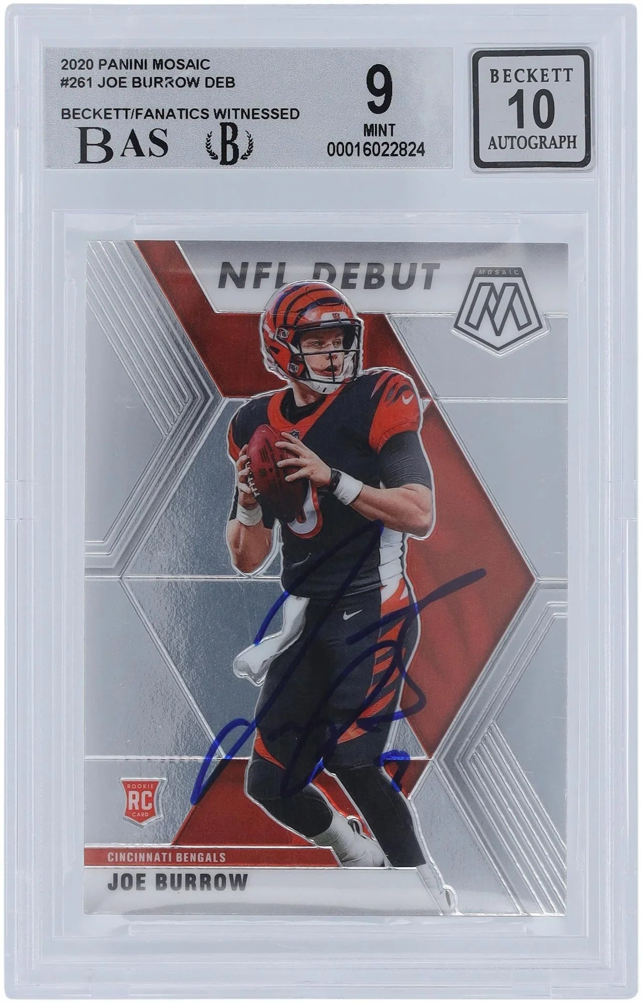 Certified 9.5,9,9.5,8.5 Authenticated 9/10 Beckett Bengals Witnessed 2020 - Rookie Card Panini Authentic Cincinnati Fanatics Subgrades Joe Burrow Mosaic Fanatics Autographed #261 -