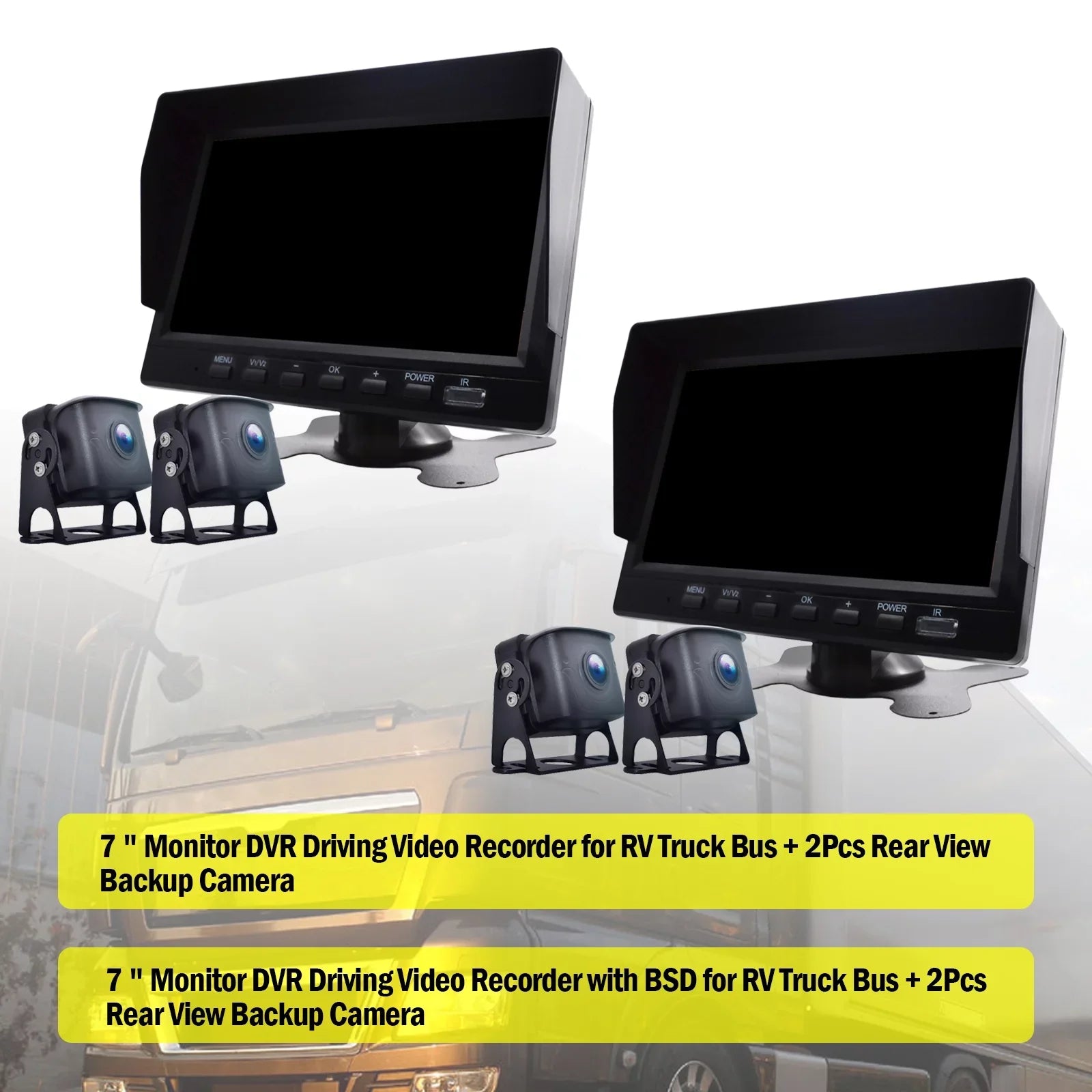 with Truck Monitor Backup 7" Video Recorder Bus+2 Camera DVR Driving for RV BSD