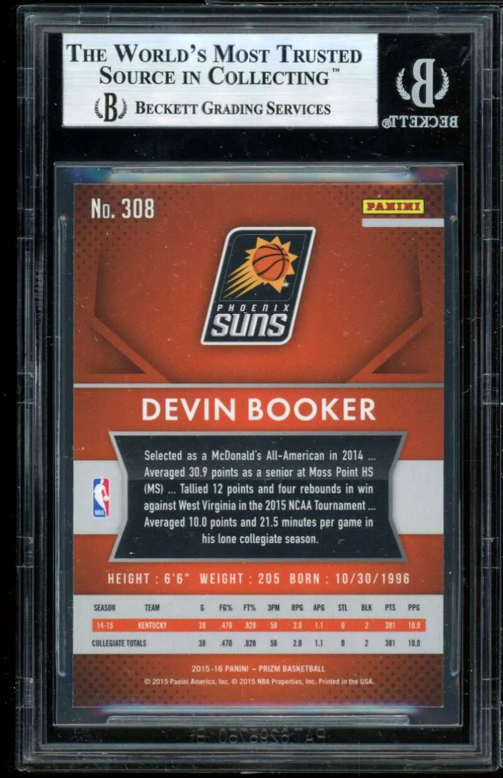 Booker Devin Prizm Card 2015-16 Rookie BGS Panini 9 #308