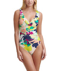 One Swimsuit, US Piece NAVY MULTI 6 Printed Ruffled DKNY
