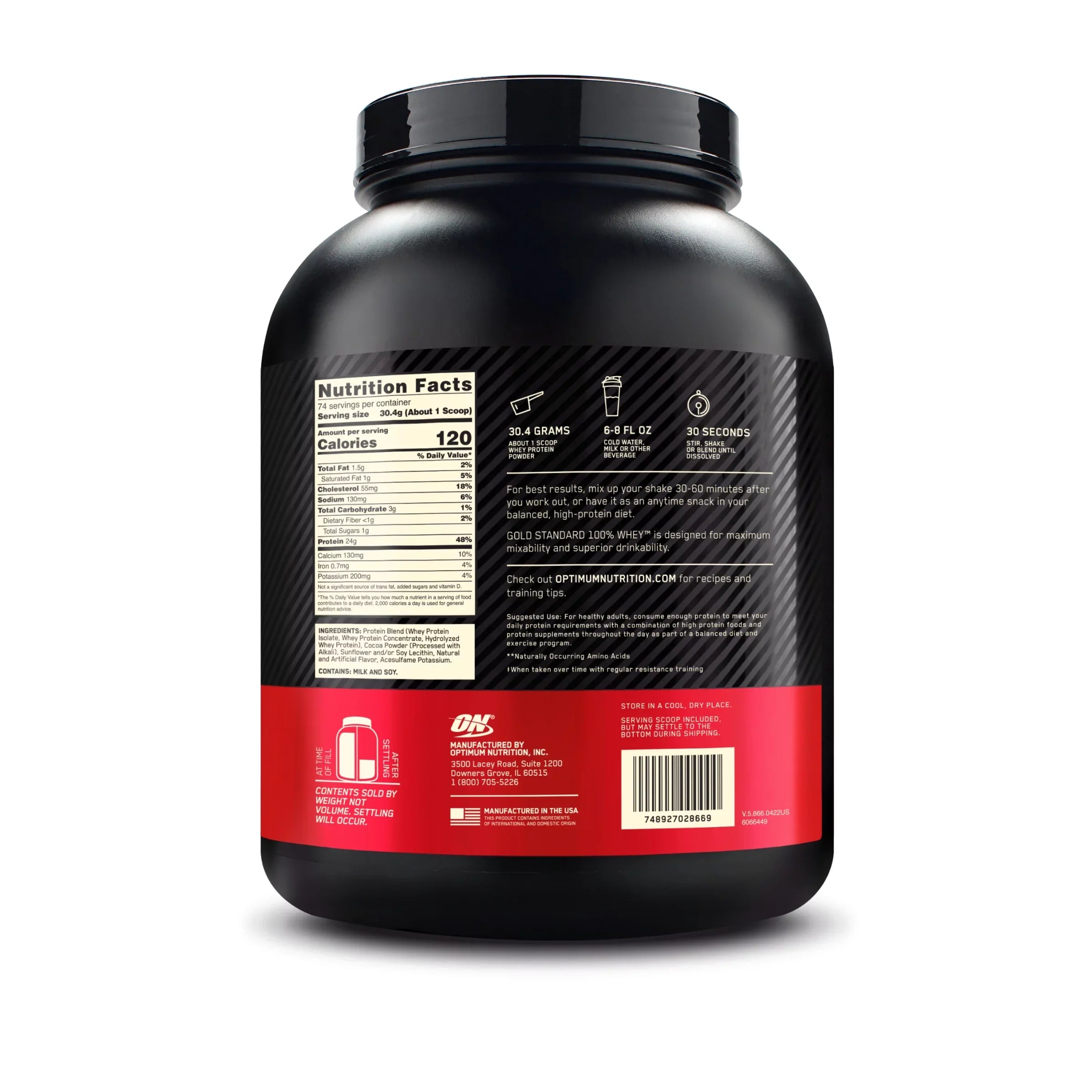 Optimum Gold Chocoalte, Standard Protein Whey Nutrition, Servings 74 Double lb, Rich Powder, 5 100%