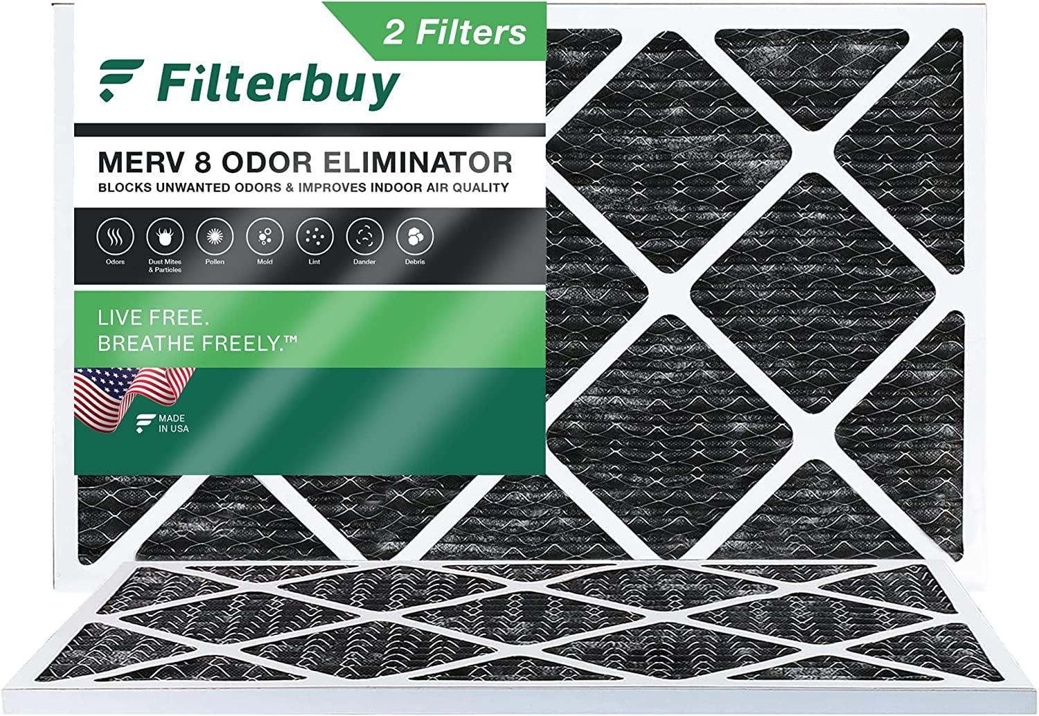 Filterbuy Pleated AC (2-Pack) Filters Activated Air with Furnace 16x24x1 HVAC Carbon 8 Odor Eliminator MERV