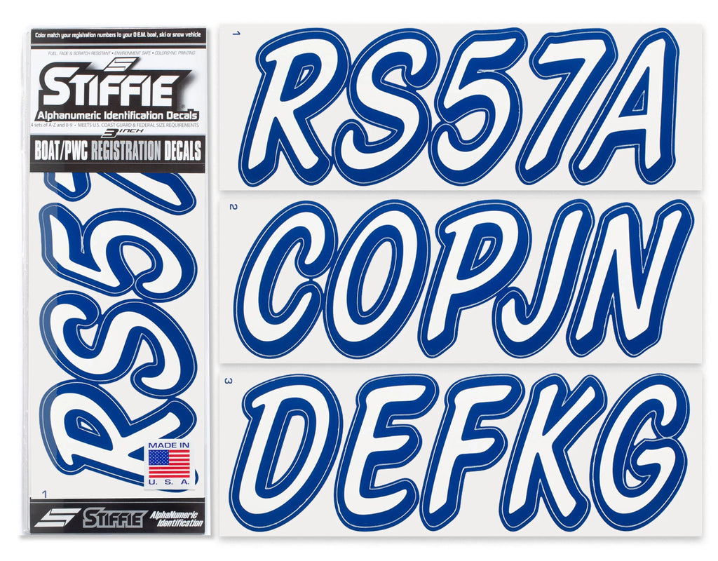 Boats for & Numbers Registration Personal Watercraft Whipline Solid Identification STIFFIE Alpha-Numeric Stickers 3" Decals White/Navy