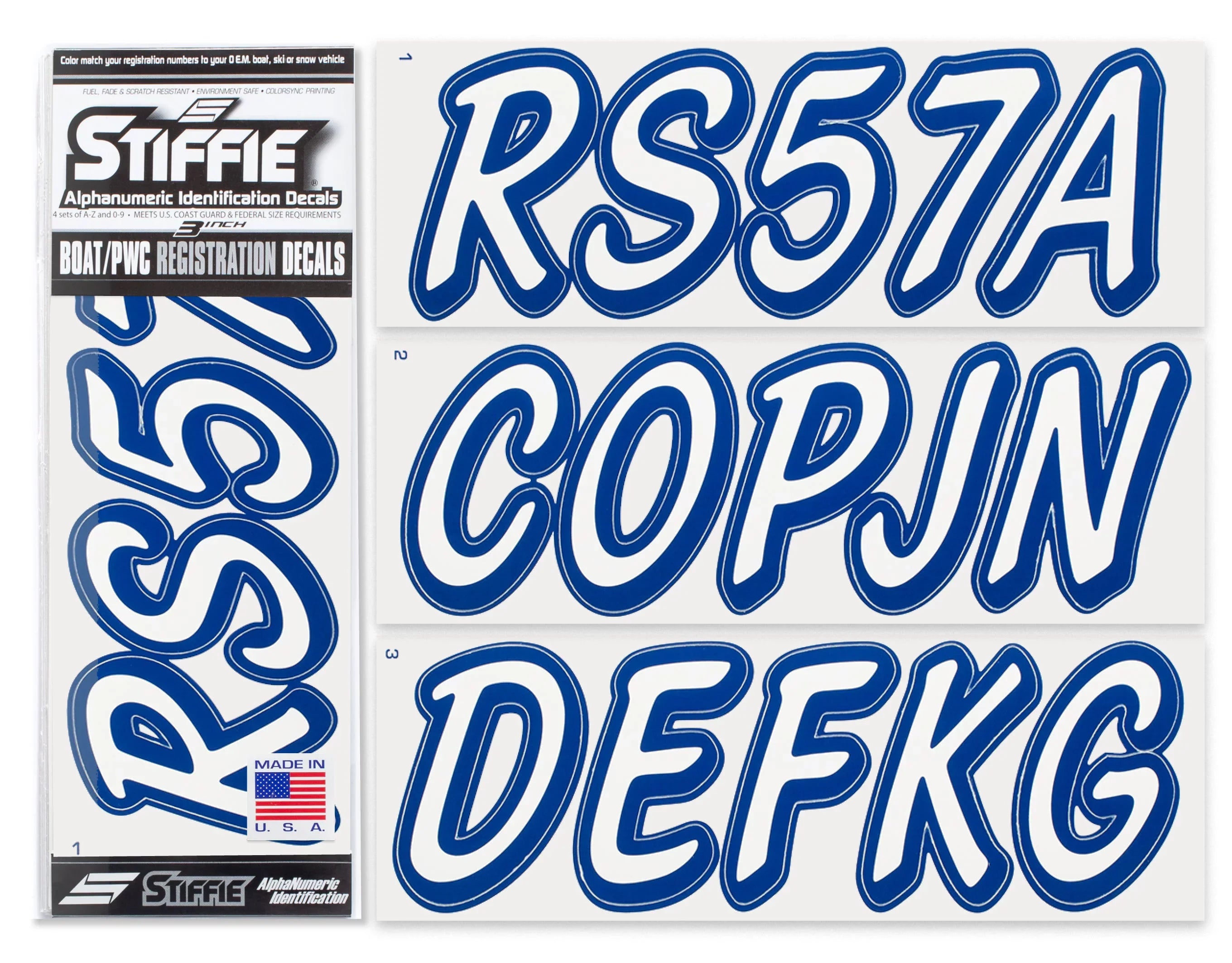 Boats for & Numbers Registration Personal Watercraft Whipline Solid Identification STIFFIE Alpha-Numeric Stickers 3" Decals White/Navy