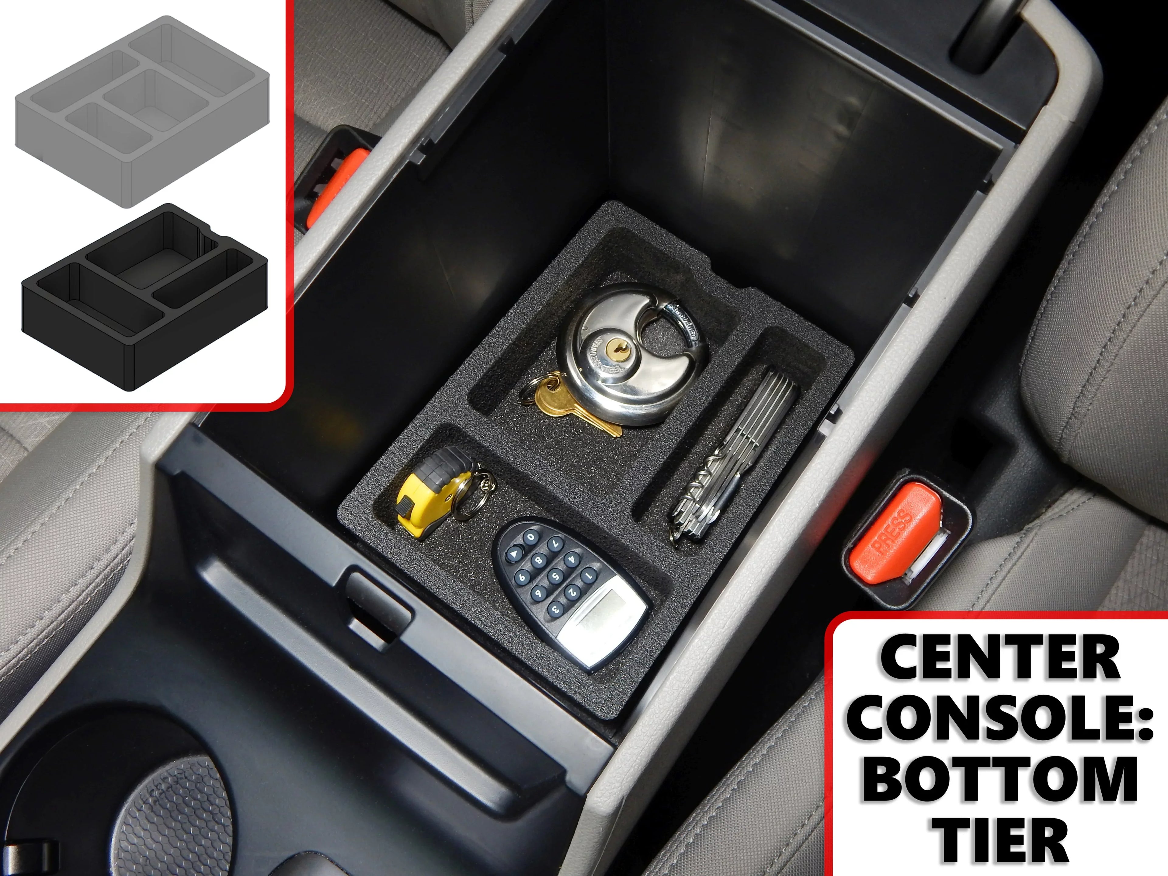 Hound Center Tucson Set Brake) Vehicle 2016-2019 Anti-Rattle Organizer (Without Auto Red with Stacking 2 Console Black Piece Hand Compatible Hyundai Inserts