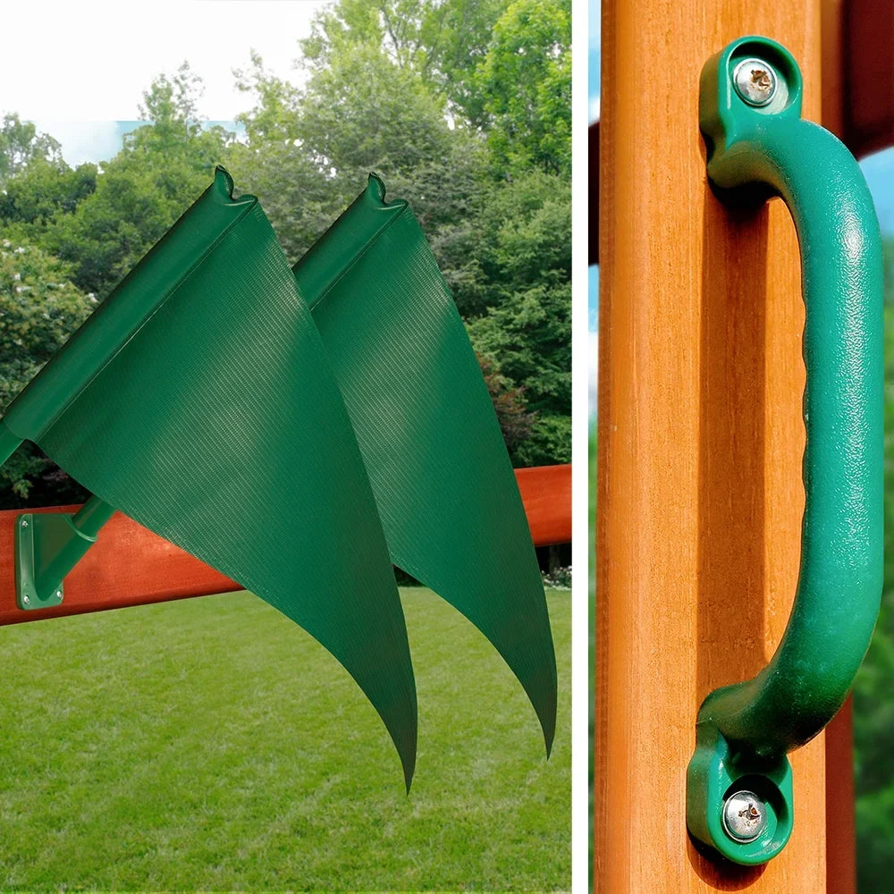 Playsets Bars, Canopy, Swing Monkey and Climbing Green Navigator with Rock Wooden Gorilla Vinyl Set Wall