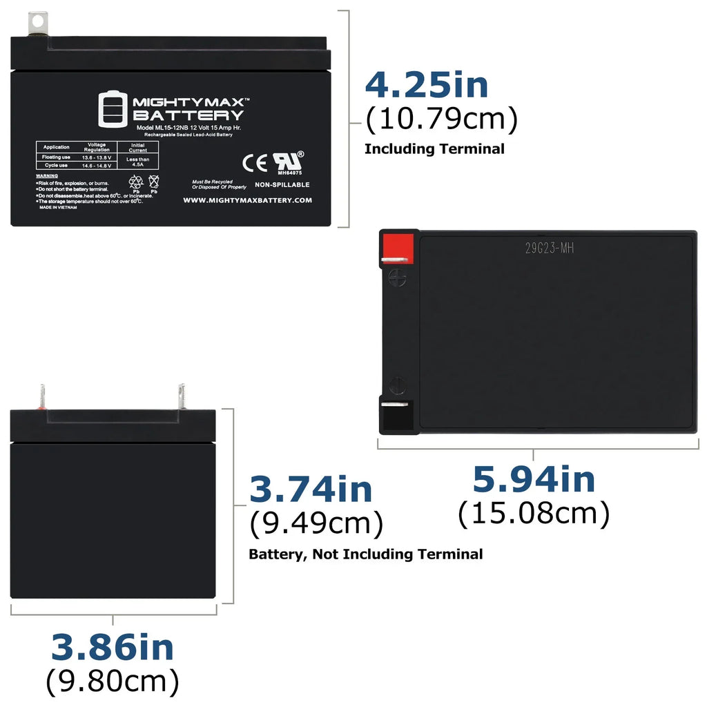 3 500W Replacement 15AH with Evo ML15-12NB Compatible Battery 12V Scooter Electric Pack -