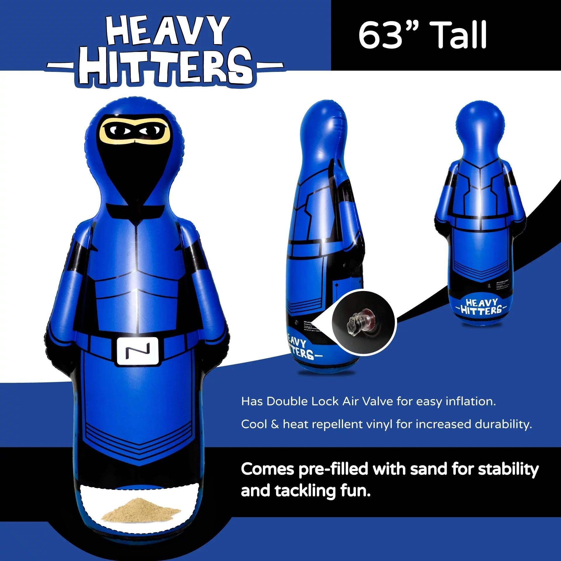 Ninja |Filled Punching with 63 Sand Large inches Bag (Inflatable - Kids Dudes)