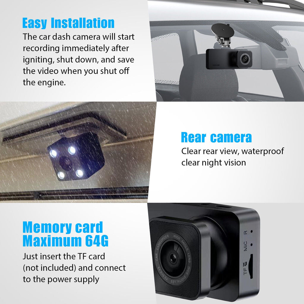 Video G-Sensor Inside DVR Dash Camera Car Cam Recorder 3 Front Lens 1080P Rear