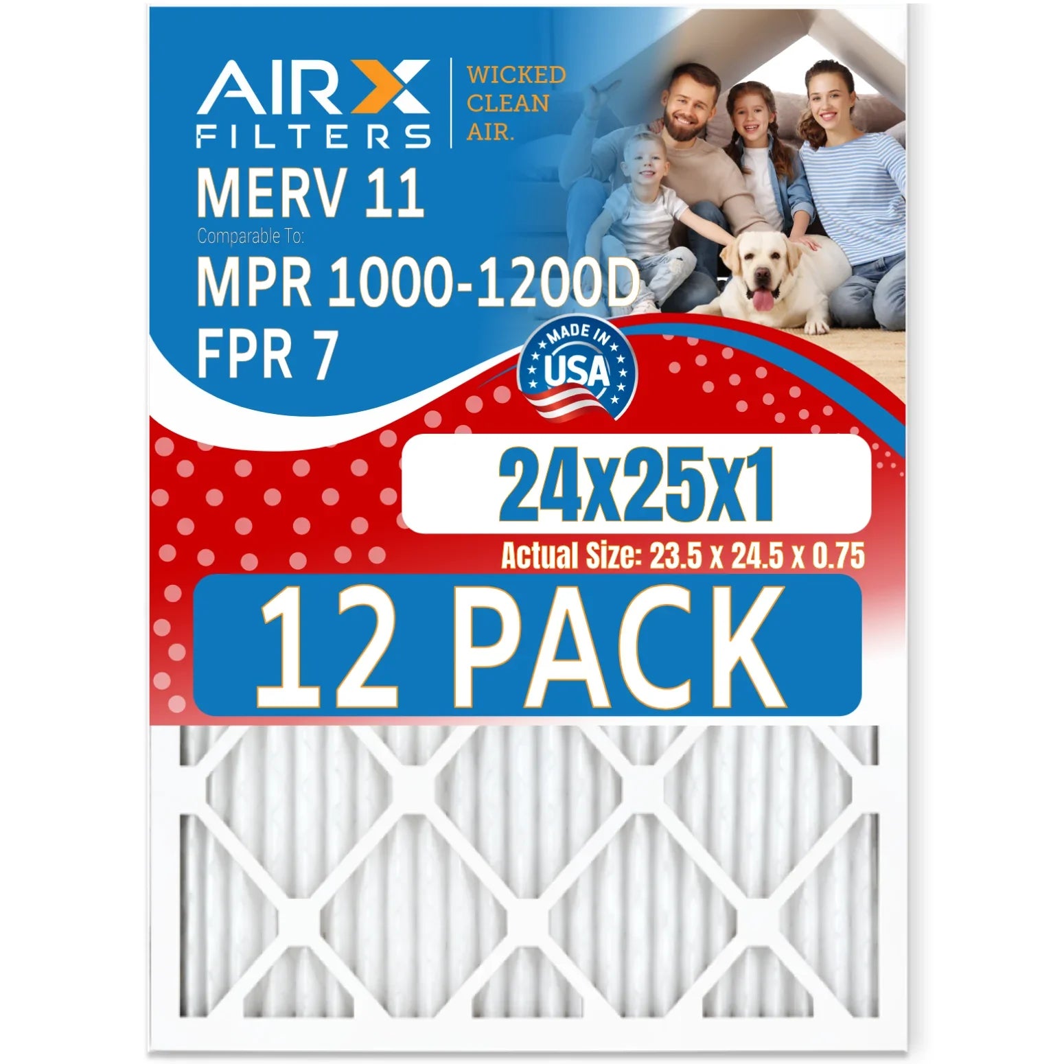 Pack Comparable AIR. - Furnace CLEAN AIRX 11 FILTERS Air Filters WICKED USA of 12 1000, 7 in MPR by 24x25x1 Filter & Made 1200 to Rating, MPR MERV FPR