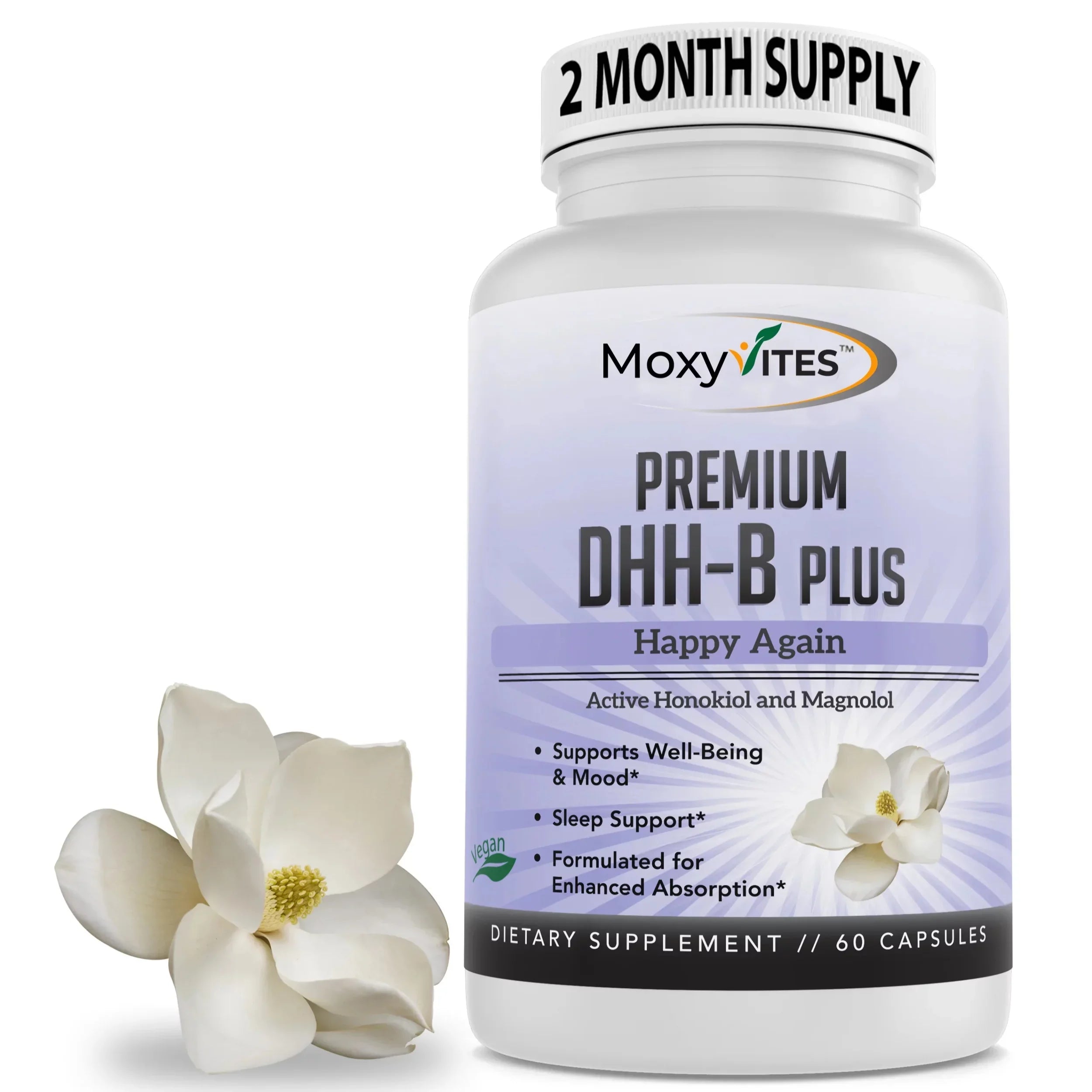 Caps 60 DHH-B Anxiety, Mood Dihydrohonokiol-B, Supplement, Calm Sleep Vegan for MoxyVites