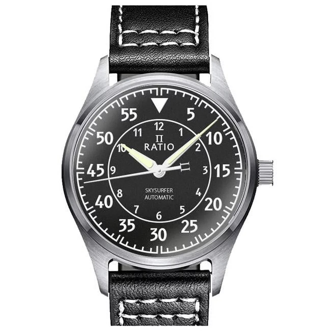 Pilot Automatic Black Textured Watch, Skysurfer Blue 200M Mens Dial Leather