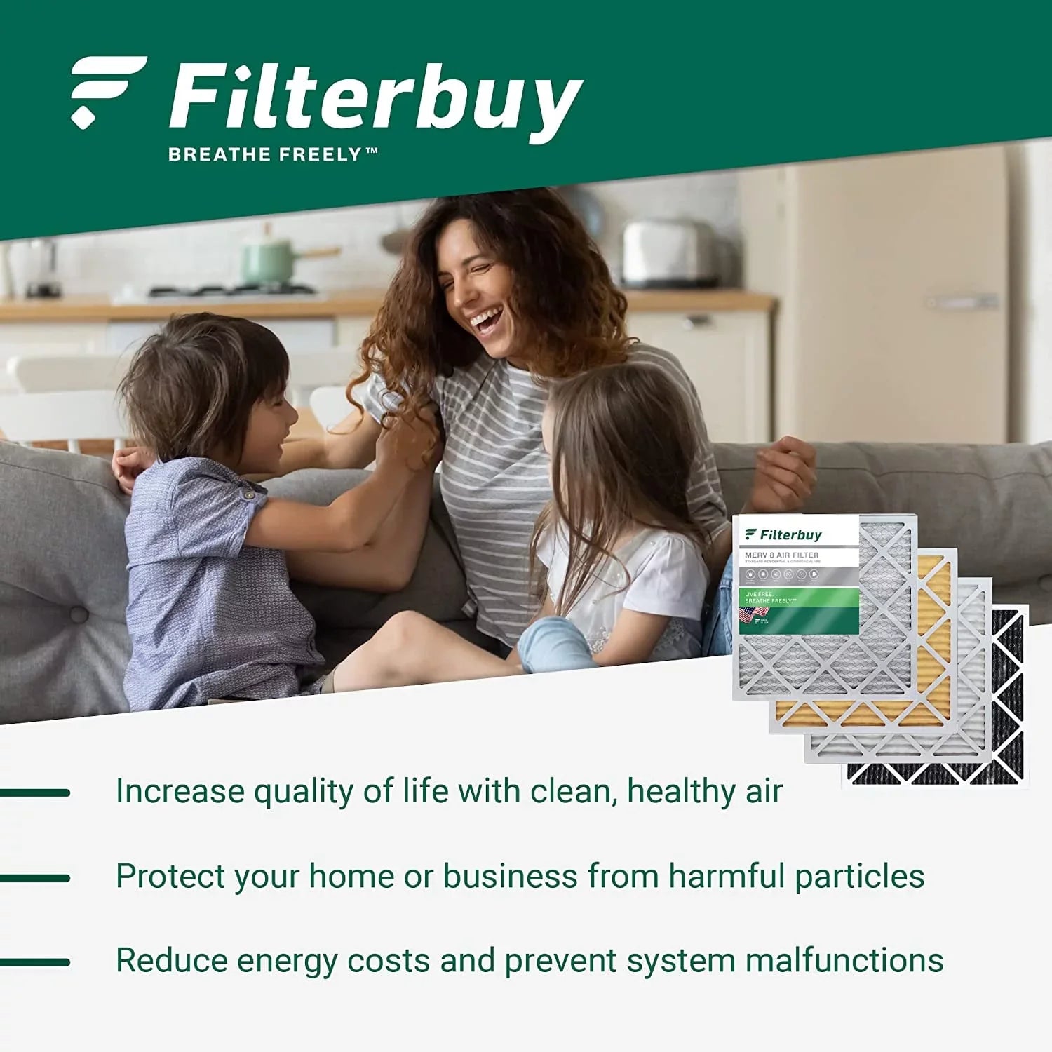 HVAC Odor Filters AC Filterbuy 14x20x1 (5-Pack) Pleated Furnace 8 MERV Carbon Activated with Eliminator Air