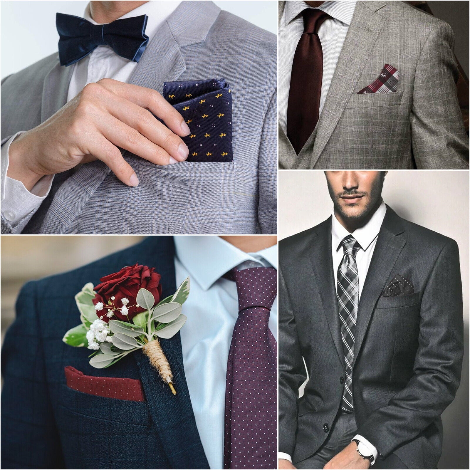 Wedding Dot Hanky Floral Silk Fashion Party Pocket Handkerchief Square Men 8PCS