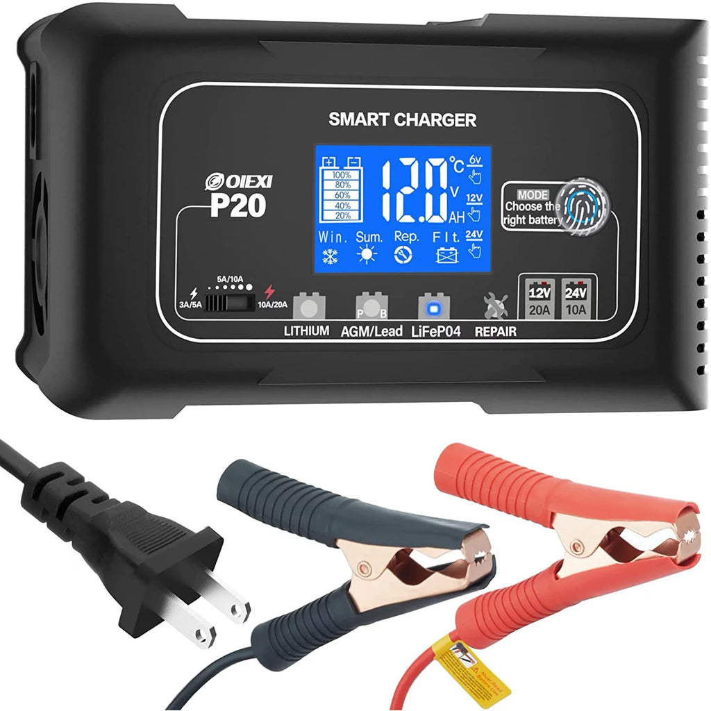 and Mower,Golf 24V/10A Battery Charger,12V/20A Adjustable,for 20-Amp Cycle Cart.. Boat,Lawn Battery Charger,Lithium,LiFePO4,Lead-Acid,Portable Car Charger,Maintainer/Deep Smart OIEXI Charger,Trickle