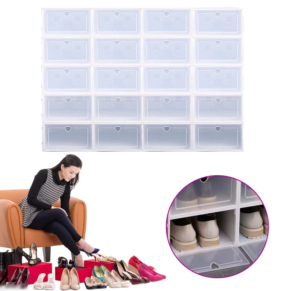 Boxes Storage Flip Plastic Organizer Shoe 20Pcs Case Drawer Clear Box Clamshell Stackable Container Shoe Foldable Loyalheartdy