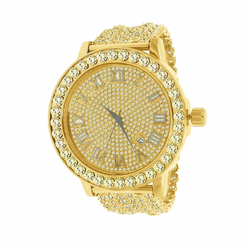 Steel Bezel Out Numerals Tone Roman Diamond Custom Watch Rodeo 1 Iced Jo Stainless Lab Row Mens Khronos Band W/Date Canary