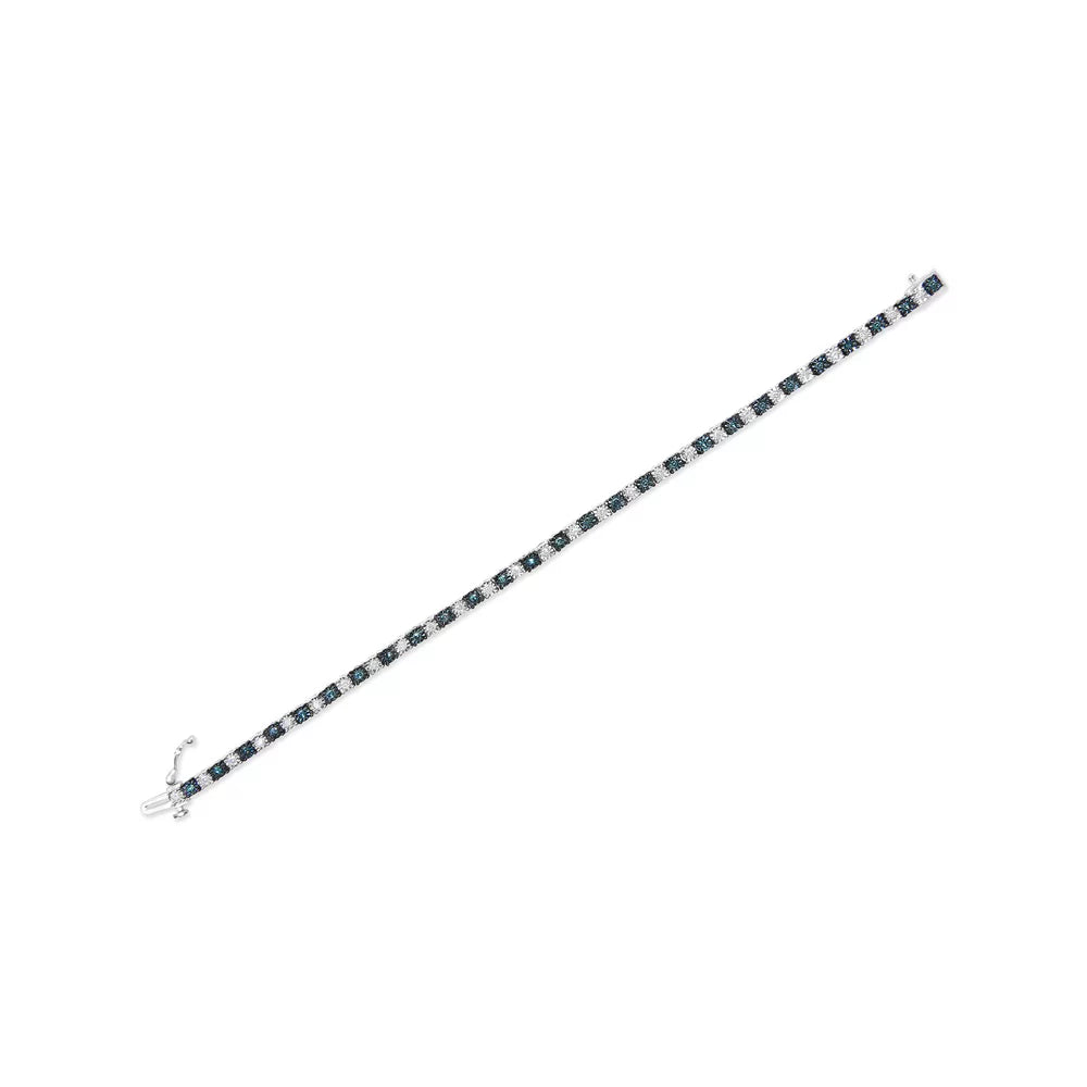 Cttw Round and 1.0 dimension I3 I-J with - of Blue Treated Inches Womens Silver Sterling Brilliance Bracelet Box Color, cut Clasp and Alternating Clarity) Diamond 7" Tennis (Blue Haus White .925 Diamond