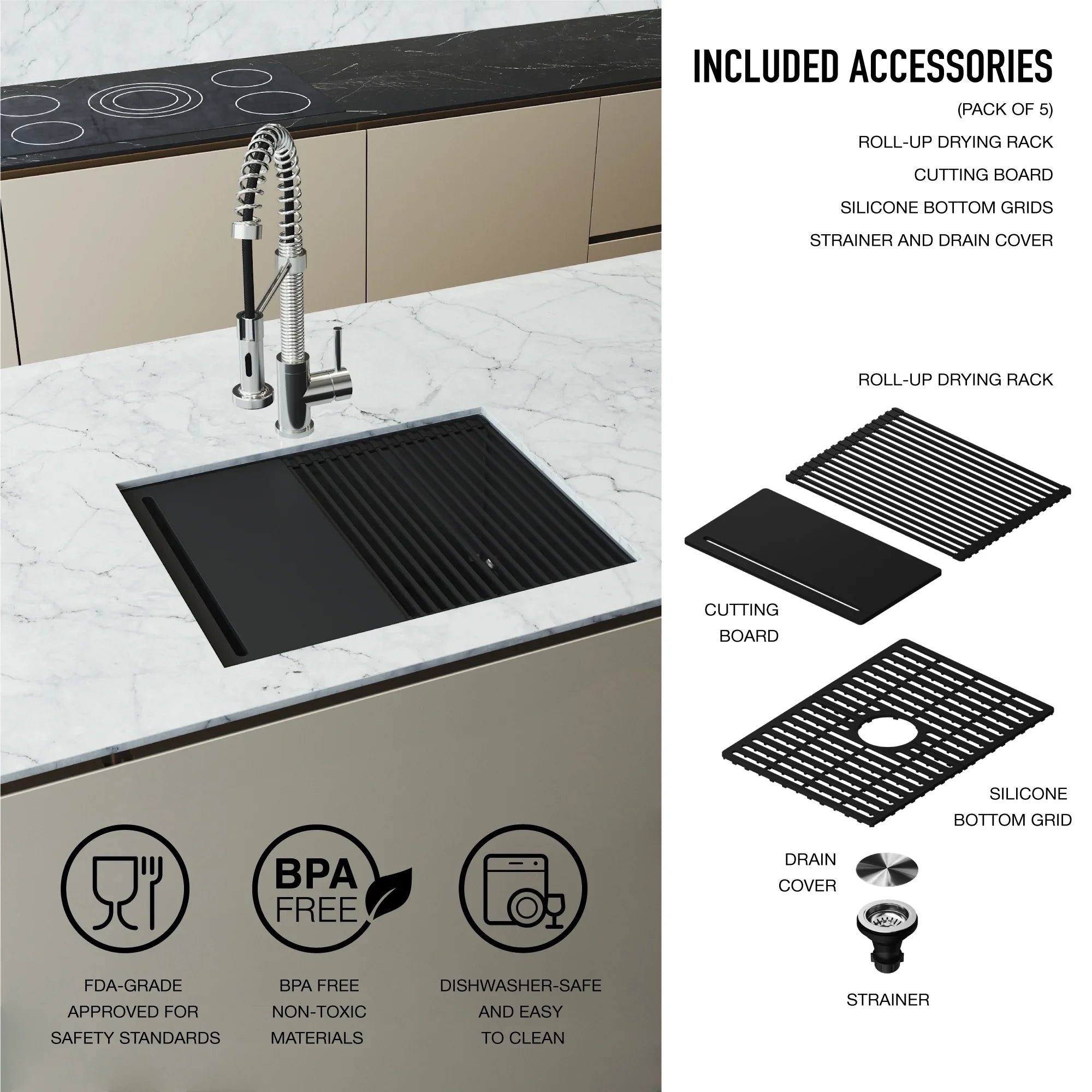 Kitchen Stainless Accessories Undermount with Sink Bowl Steel Single 23 in. VIGO Mercer