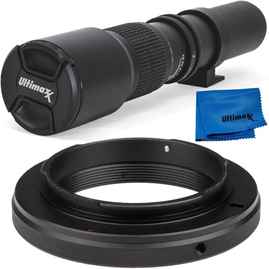 T-Mount Cloth Mount Ultimaxx f/8 Compatible EF 500mm Canon Preset Cleaning Microfiber Multi-Coated Includes Adapter & Lens Cameras Telephoto for - SLR/DSLR with