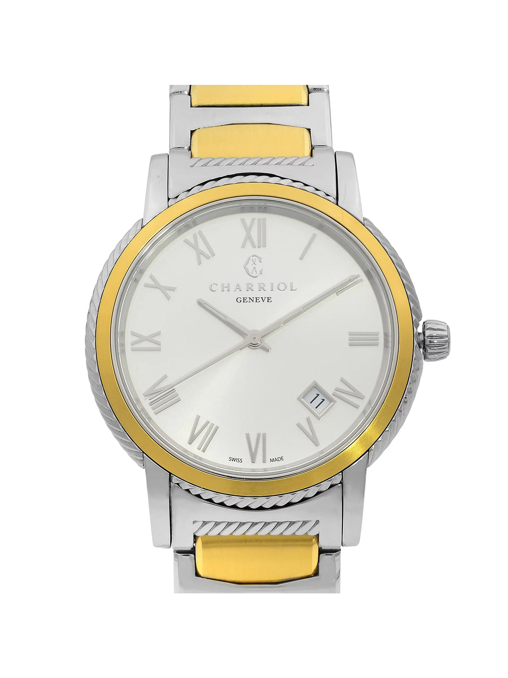 Unisex Watch Two Parisii Dial Tone Silver Quartz P40SY2.931.001 Steel Pre-Owned Charriol