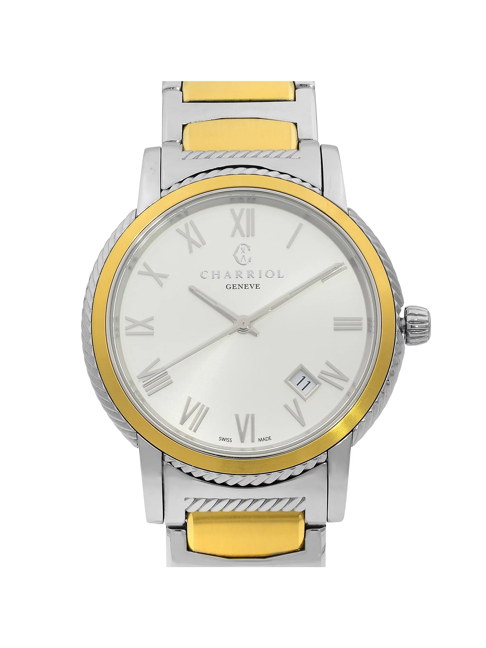 Unisex Watch Two Parisii Dial Tone Silver Quartz P40SY2.931.001 Steel Pre-Owned Charriol