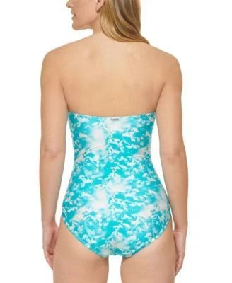 MULTI TROPICAL Swimsuit, US V-Notch WATERS Klein One-Piece Calvin Bandeau 6