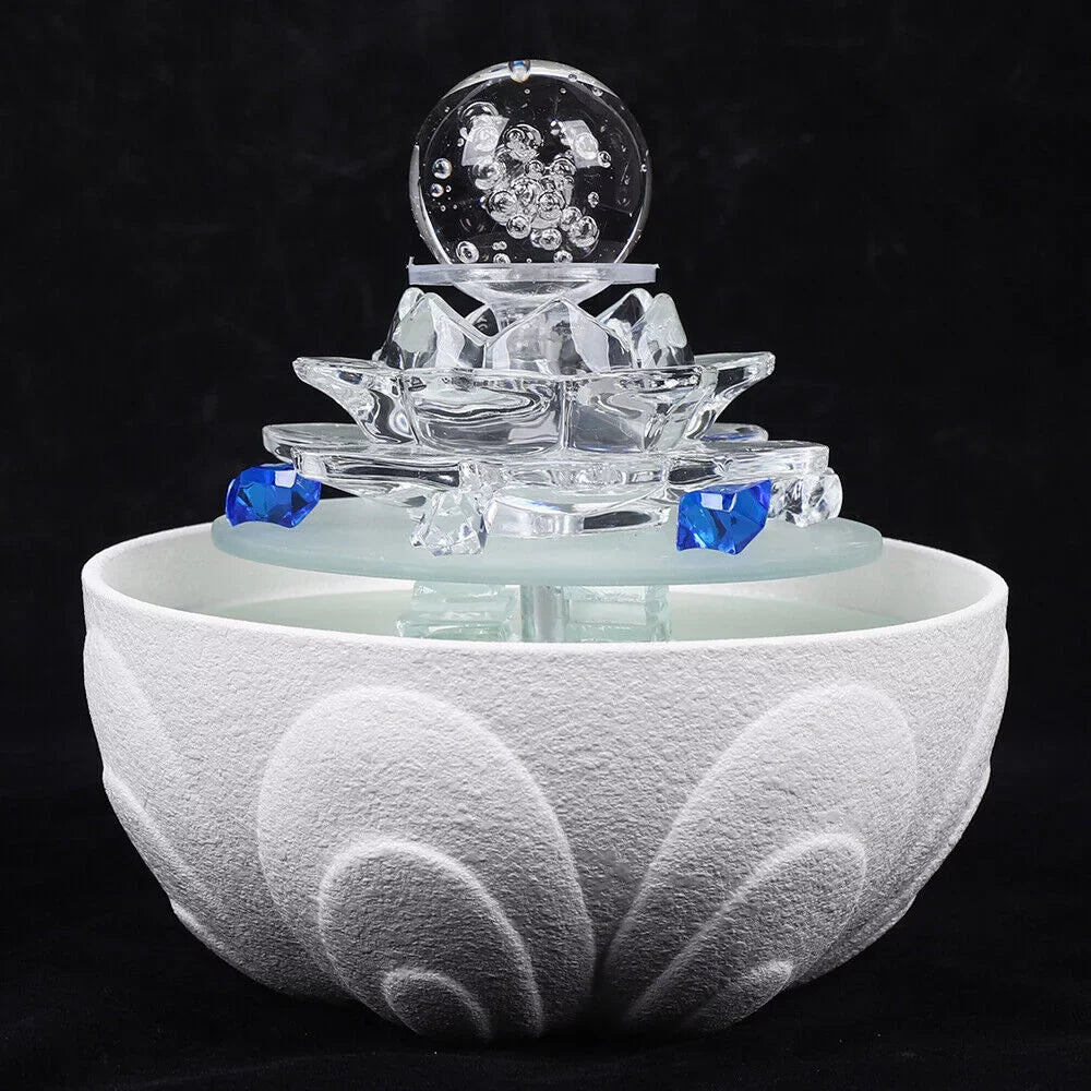 Desktop Desktop Office Fountain, liquid White Lotus Waterfall Tabletop Flowing liquid Ornament Fountain Crystal Fountain Teahouse Decor