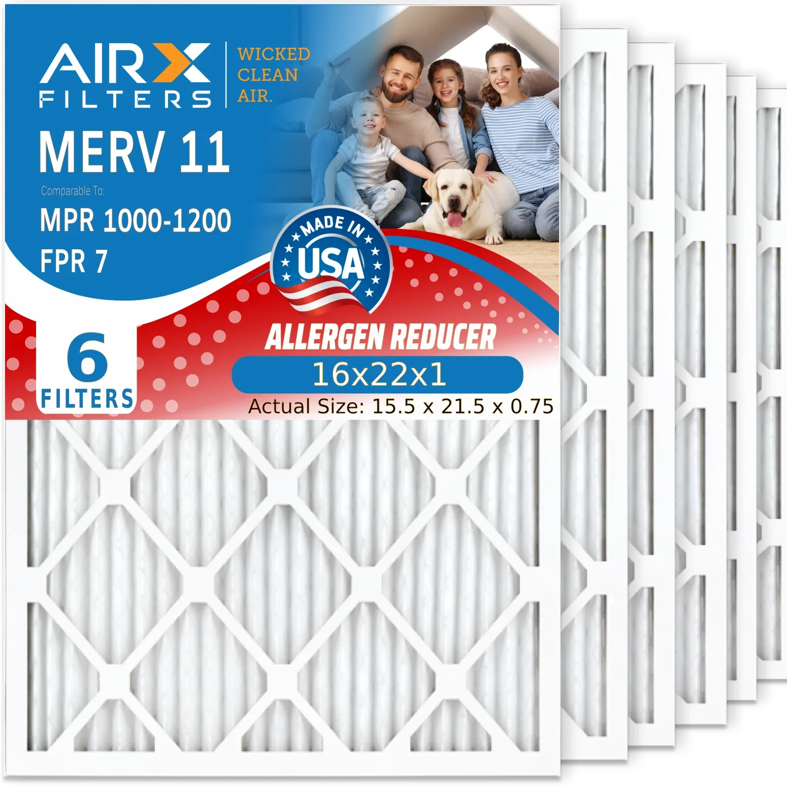 Filter 16x22x1 1000, AIRX MERV 16x22x1 Made CLEAN to Air AIR. 7 Conditioner Comparable Pack Air Filter MPR FPR Furnace USA Electrostatic WICKED Filters MPR HVAC Premium 11 6 FILTERS & 1200 by Pleated
