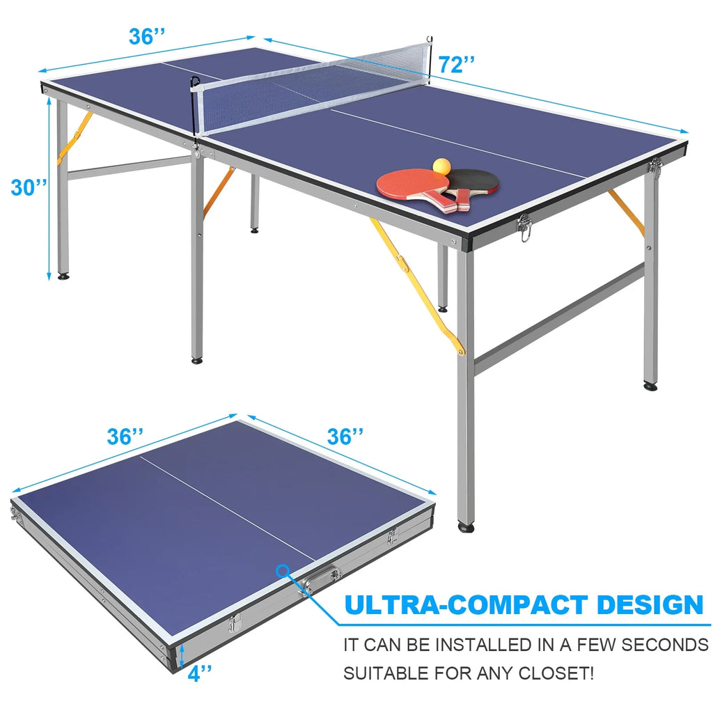 and with Tennis Ping Table exterior Pong Game Table Paddles Net, Balls, Table Indoor Foldable Pong Folding Midsize Set, 6ft 2 100% Table Set Pre-Assembled Ping for
