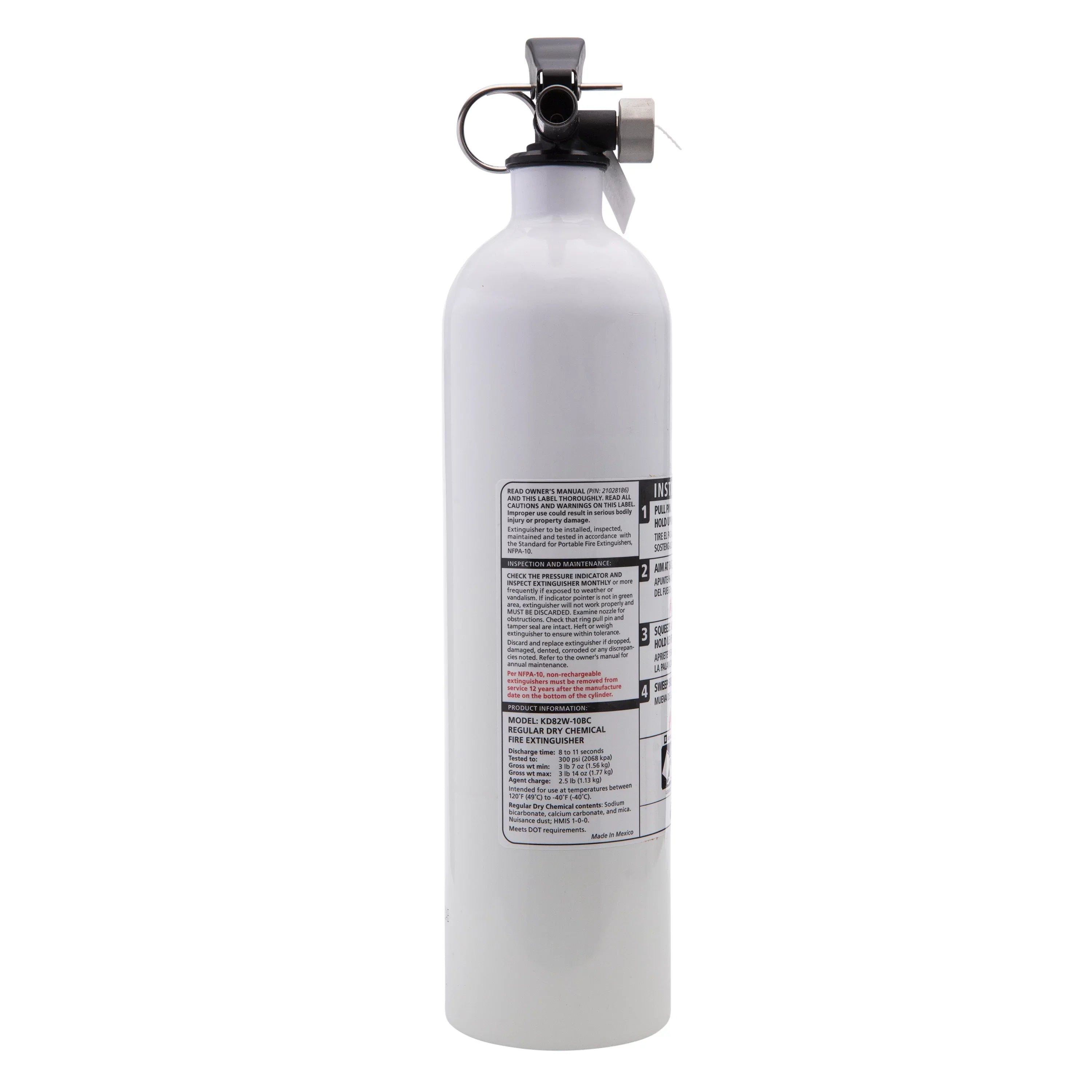 Extinguisher, 10-B:C, UL Rechargeable Fire Kidde Rated Model Not KD82W-10BC, Marine