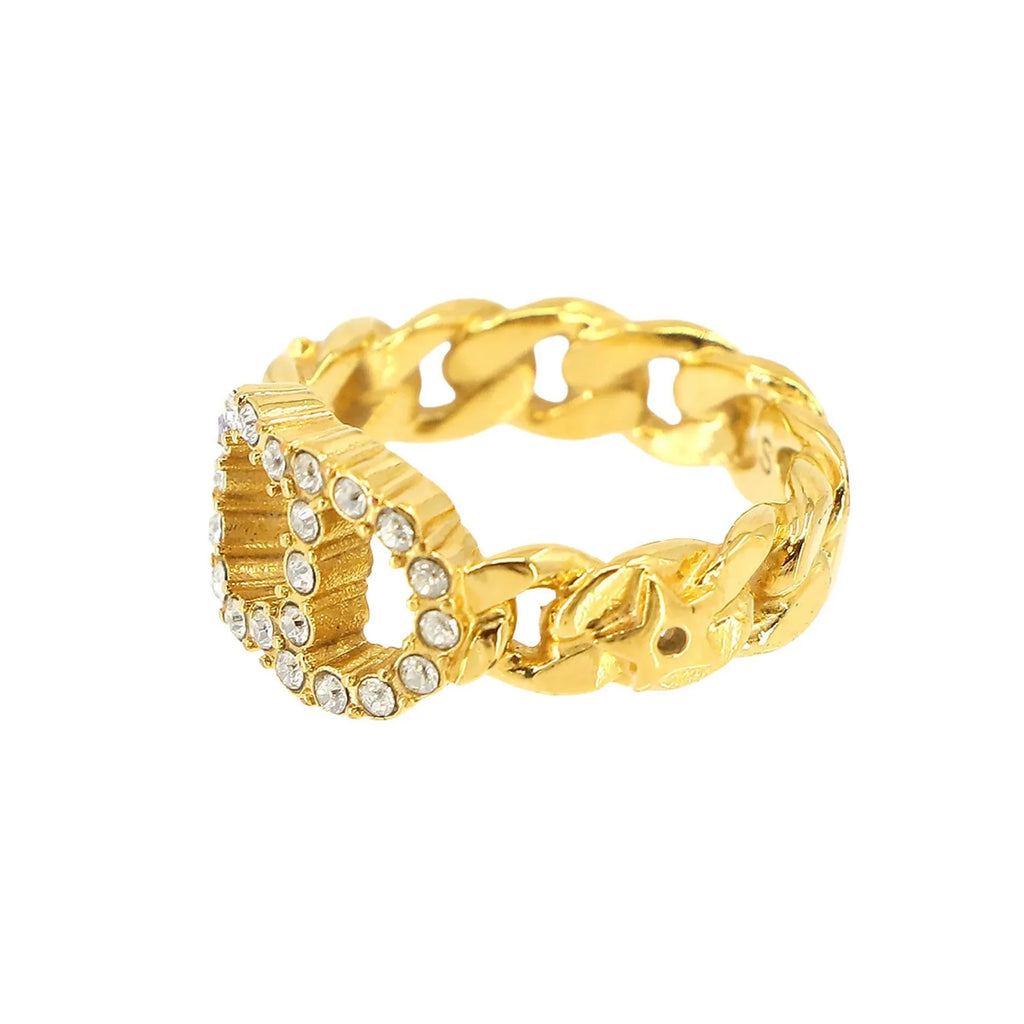 Dior S D New) Rhinestone Clair Ring (Like Lune Pre-Owned Gold Christian