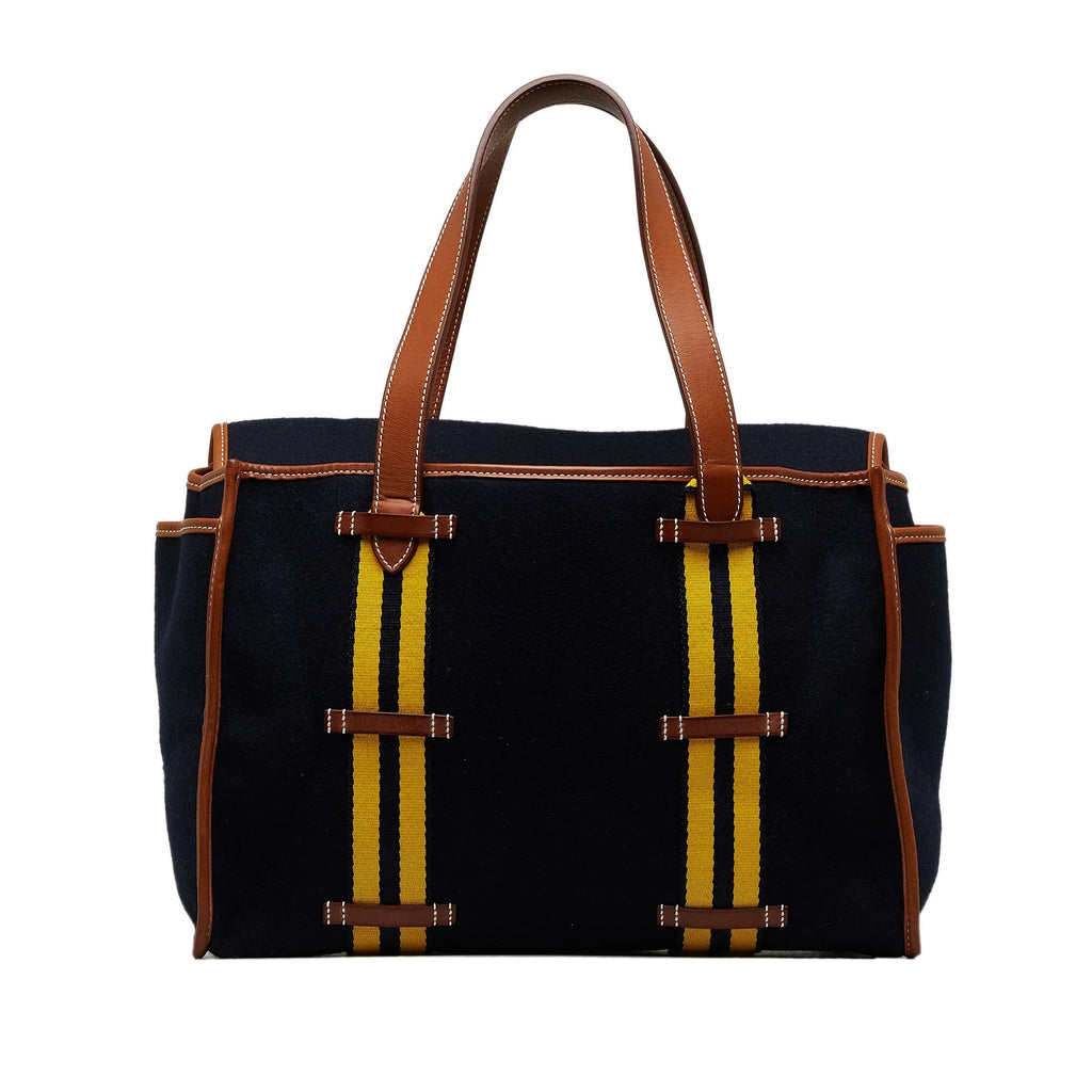 Cabas Tote Unisex Blue Authenticated Fabric (Good) Bag Pre-Owned Wool Camail Hermès