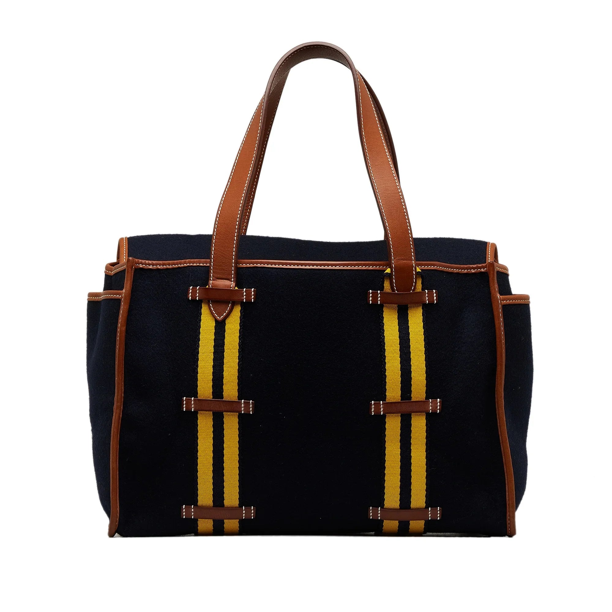 Cabas Tote Unisex Blue Authenticated Fabric (Good) Bag Pre-Owned Wool Camail Hermès