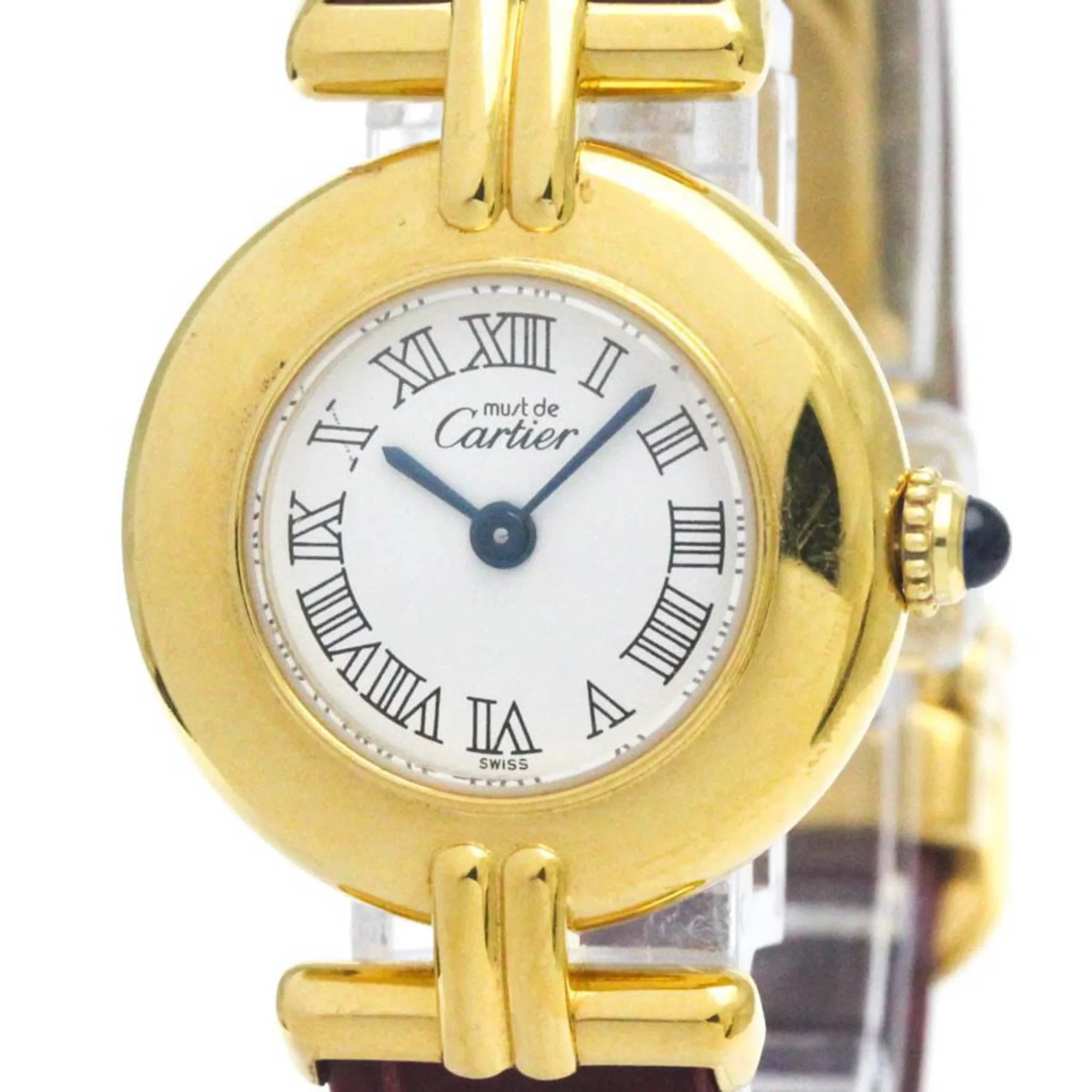 (Good) BF568960 Colisee Must Plated Pre-Owned Watch CARTIER Ladies Leather Quartz Gold