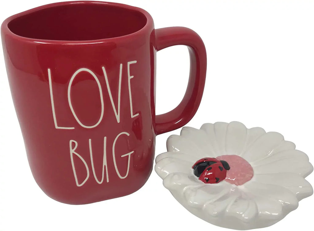 LL Black Bug Love Red Magenta White Mug Letters Rae and Ladybug Ceramic Valentine's Red with Dunn Day Top by