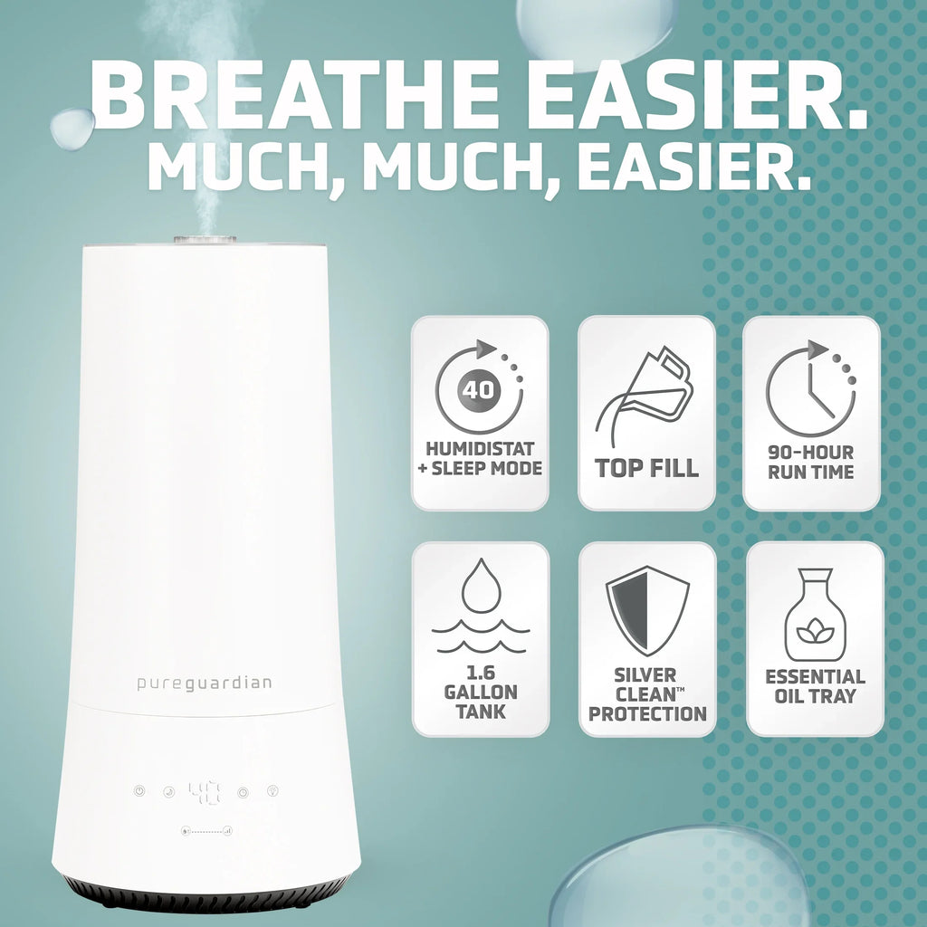 Sq. Cool ft. Mist H997W 1.6 with 420 Ultrasonic PureGuardian Humidifier Humidistat, 90-Hour Gallon