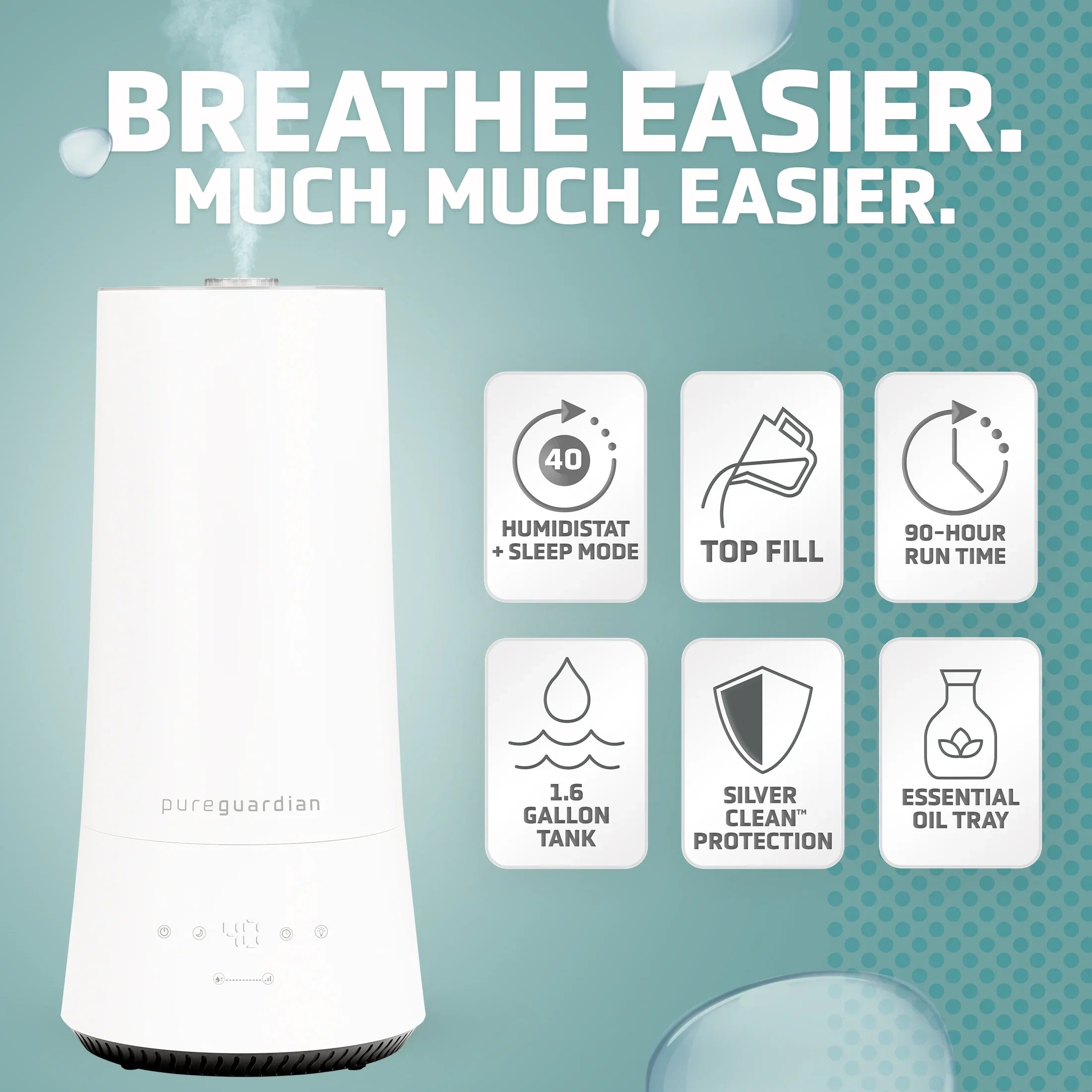 Sq. Cool ft. Mist H997W 1.6 with 420 Ultrasonic PureGuardian Humidifier Humidistat, 90-Hour Gallon