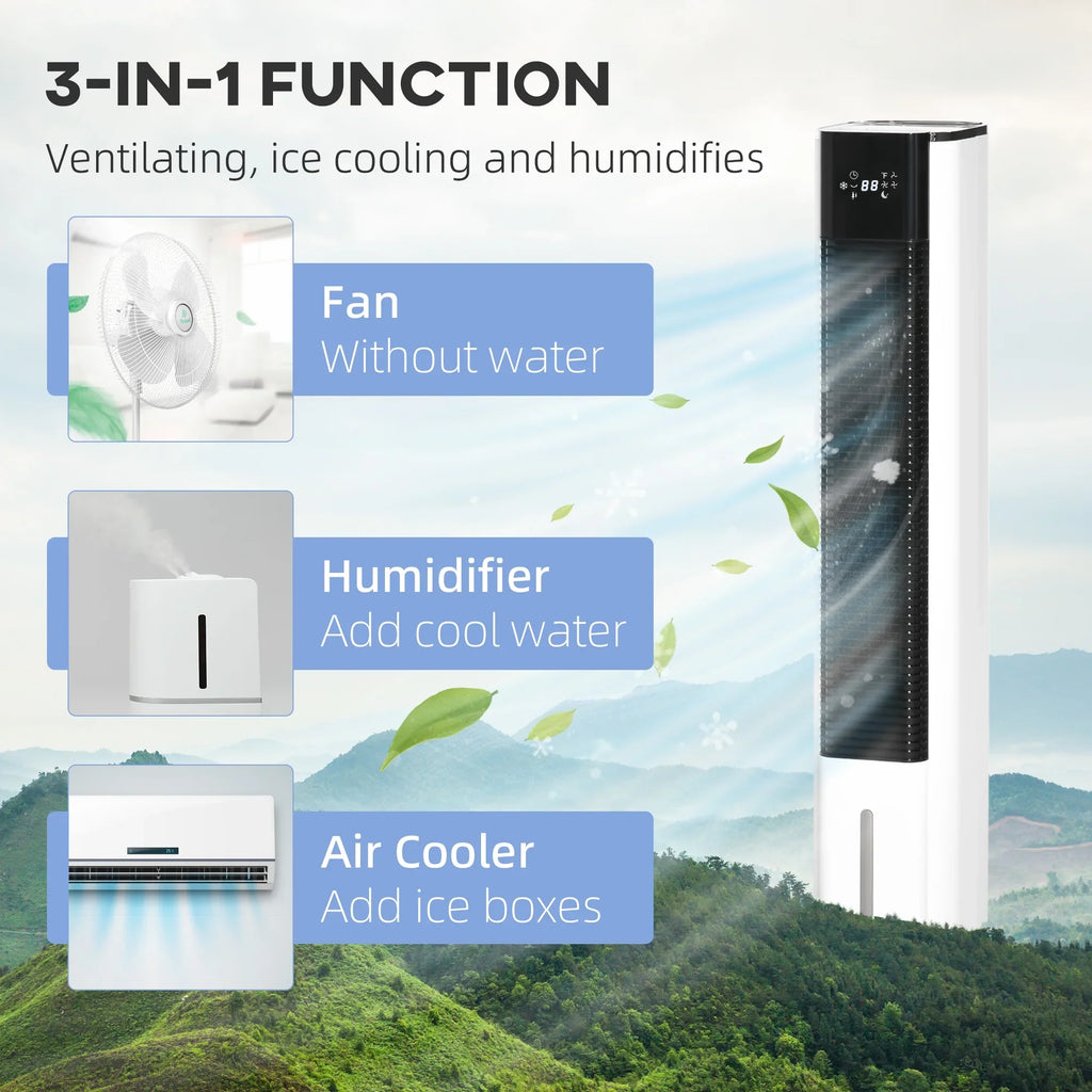 Air with HOMCOM White Oscillating, Evaporative Remote, Tank, Ice Cooler, LED 1.6 Cooling liquid Humidifier 42" and Gal Fan 3-In-1 Display, Timer, Portable