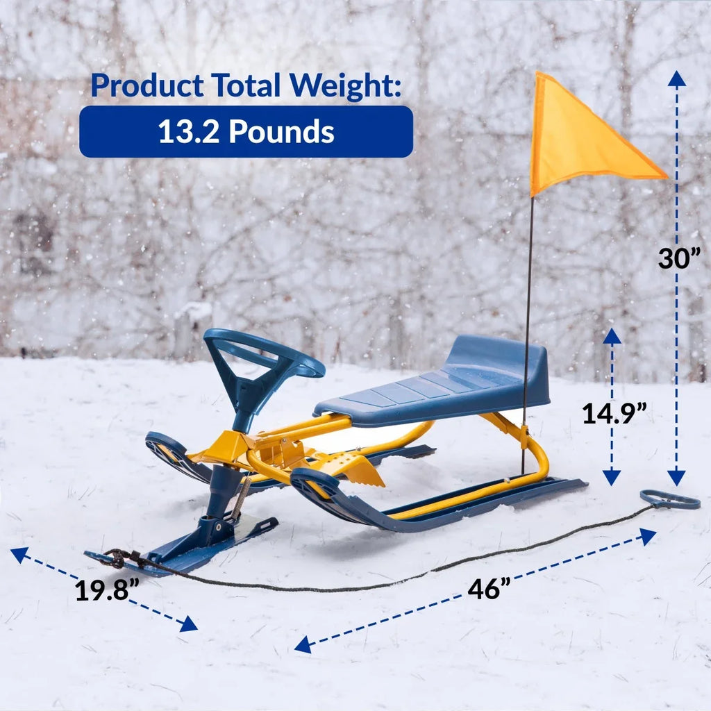 Kids & Frost Pull Sledding Safety Snow and Steering Brakes, Sled - for Wheel, Rope with Adults Racer Winter Rush Snow Machrus Sled Flag for Twin