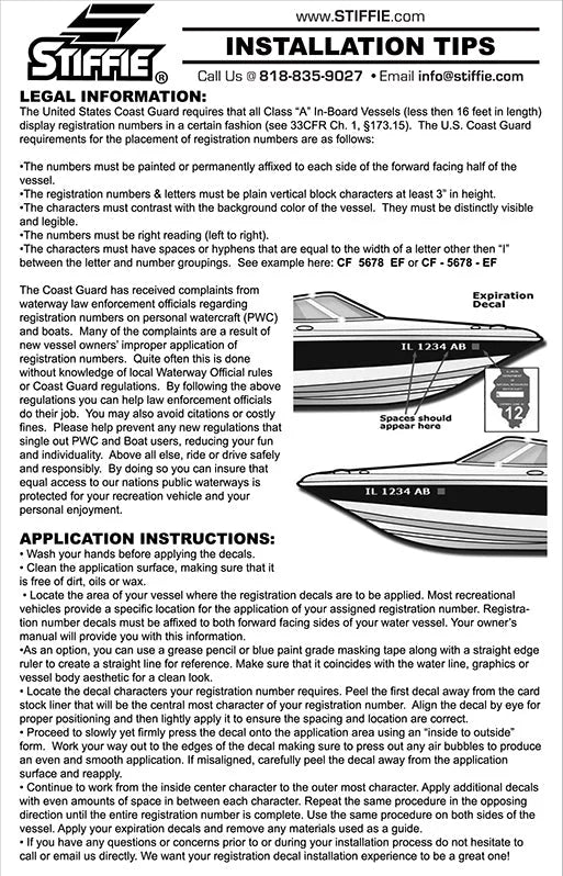 Boats for & Numbers Registration Personal Watercraft Whipline Solid Identification STIFFIE Alpha-Numeric Stickers 3" Decals White/Navy