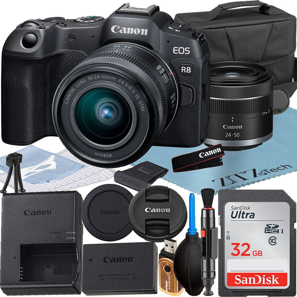 Flash Canon LED + + ZeeTech 24-50mm R8 EOS Camera with Accessory SanDisk + Case Lens Mirrorless 32GB Bundle RF Card + Memory