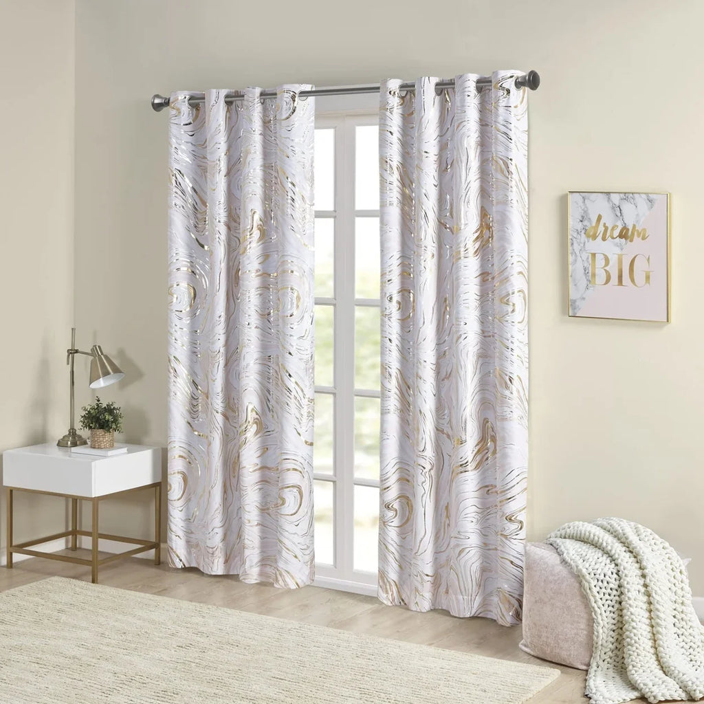 ID40-1982 Total Rebecca Marble Curtain Blackout Olliix Printed By Metallic Grommet Top