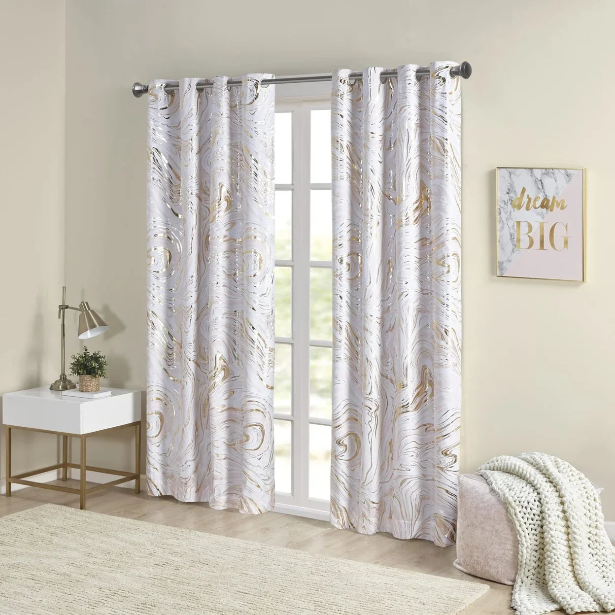 ID40-1982 Total Rebecca Marble Curtain Blackout Olliix Printed By Metallic Grommet Top