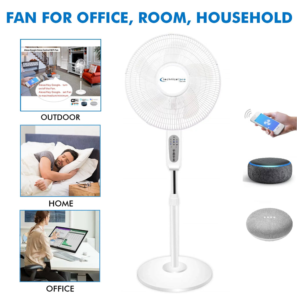 Voice Amazon Compatibe 16" Pro with Feature, Standing with WIFI Home Oscillating Fan Alexa/ Enabled Technical