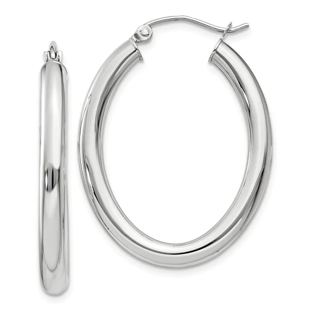 3.5mm 14kt for Gold Women Earrings; Real and Tube Polished Teens; Hoop Adults for and Men White Oval