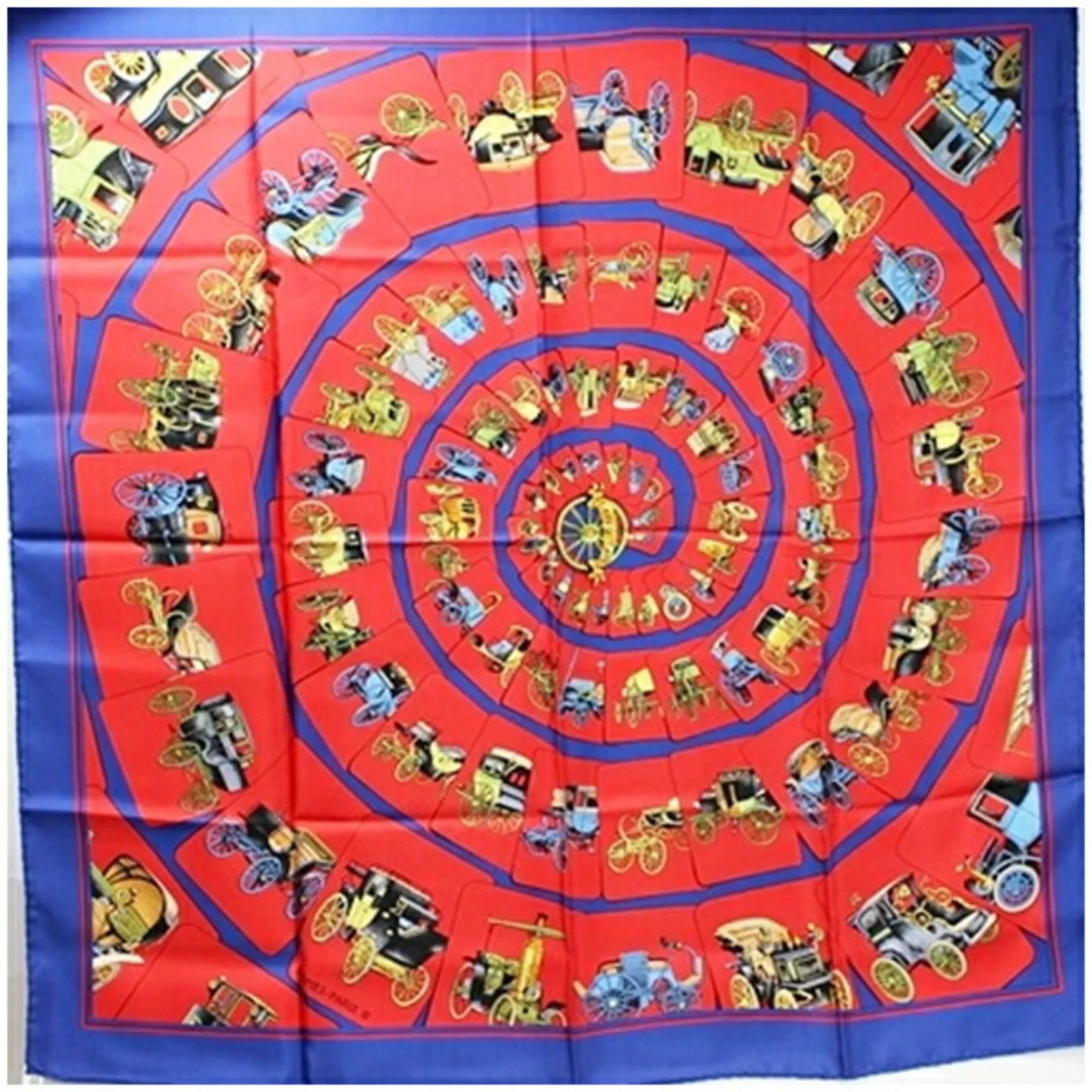 Hermes Scarf Carriage) (Good) Pre-Owned Red HERMES CARROSSERIE Silk (Spiral Women's x Blue Muffler
