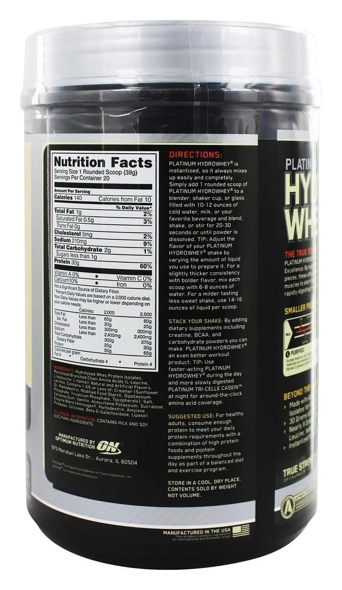 Hydro Whey Hydro lb 1.75 Optimum Nutrition Platinum Whey,